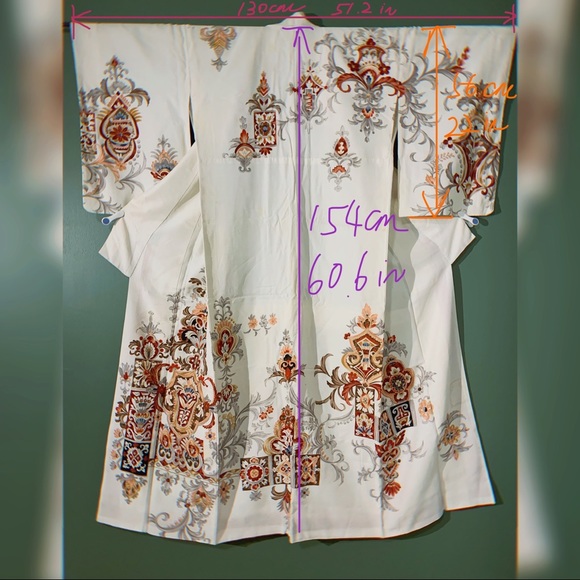 Authentic Japanese Kimono | Antique | Tsukesage | Chintz Abstract Flower Pattern - Picture 8 of 9